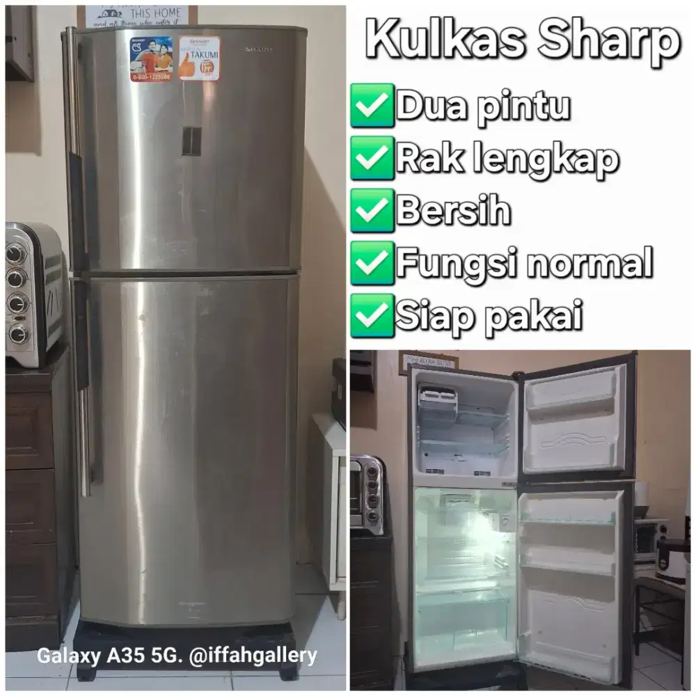 Kulkas Sharp Dua Pintu Dingin Normal Siap Pakai
