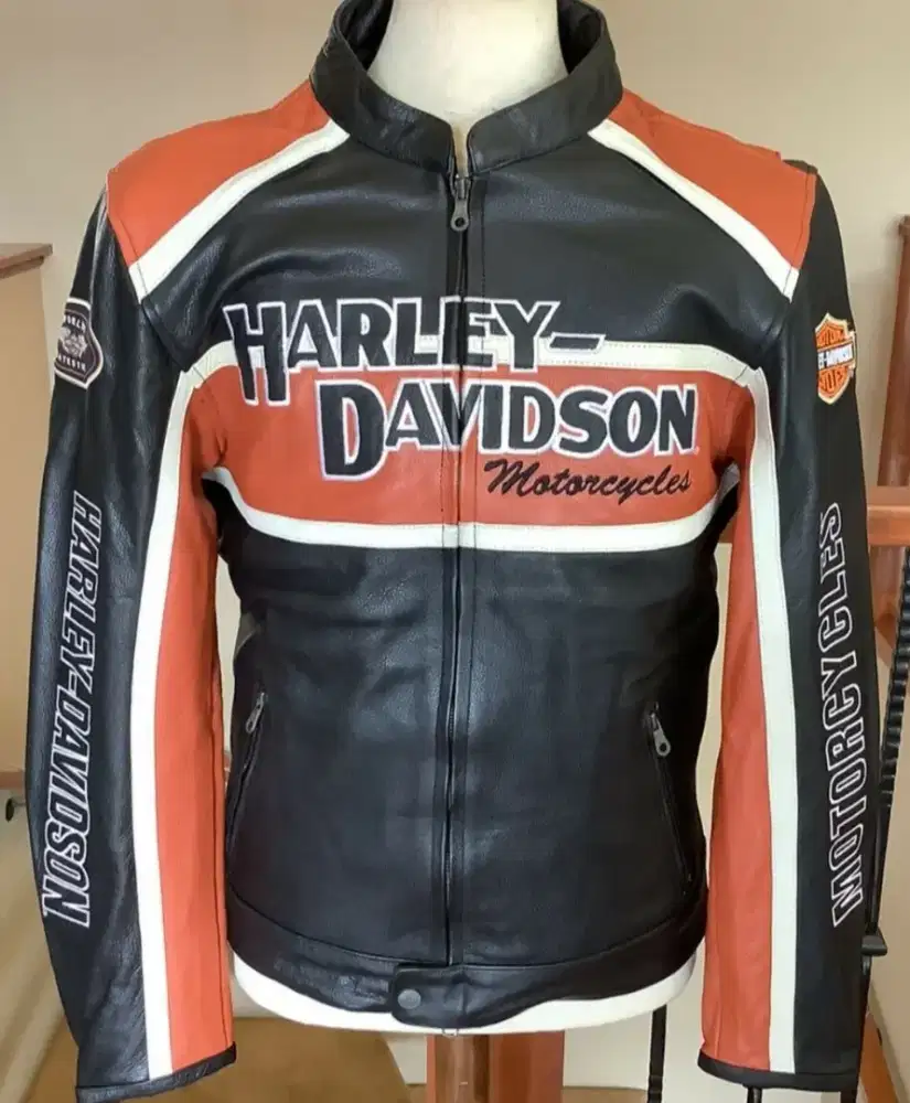 Jaket kulit asli harley davidson motif wings