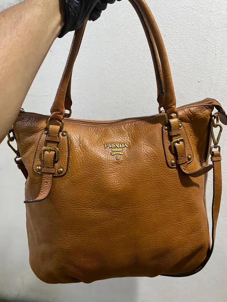 Tas prada hobo sling totebag brown leather vintage