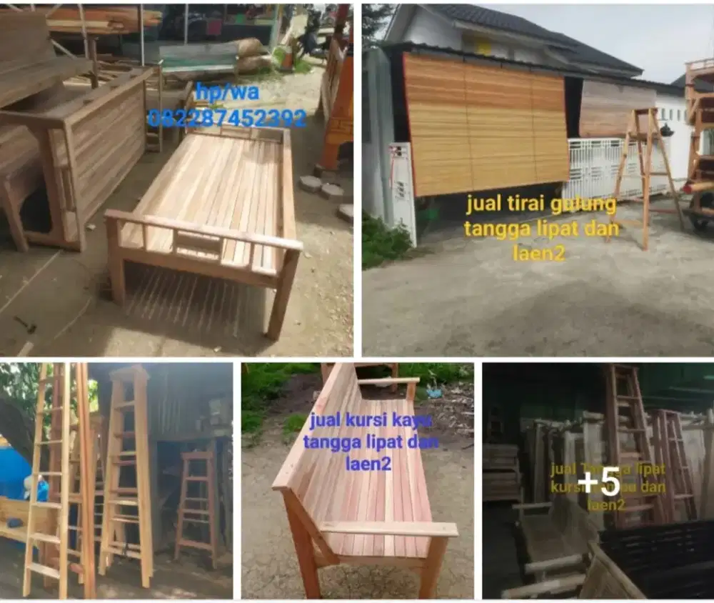 Kursi kayu tangga lipat Tirai rumbia dan laen2