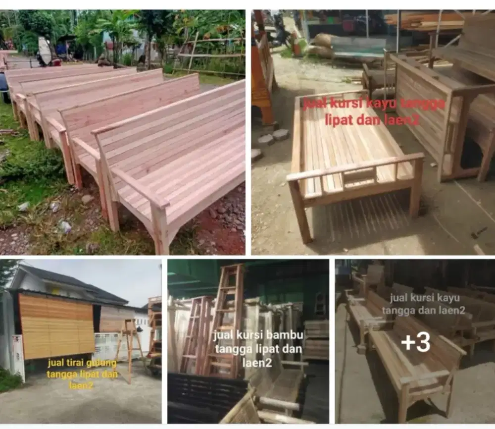 Kursi bambu tangga kayu tirai gulung dan laen2