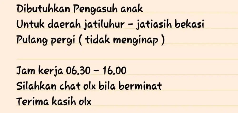 Dibutuhkan pengasuh bayi