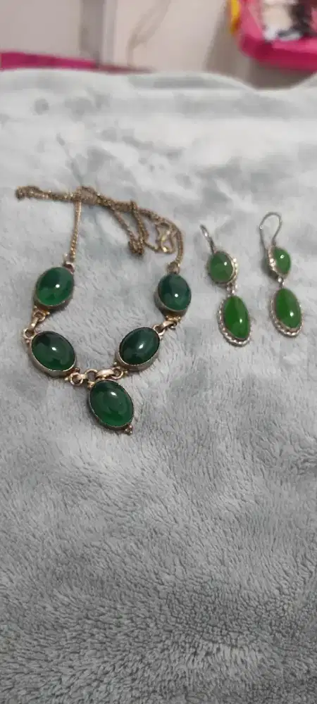 Kalung dan anting perak 925 batu giok