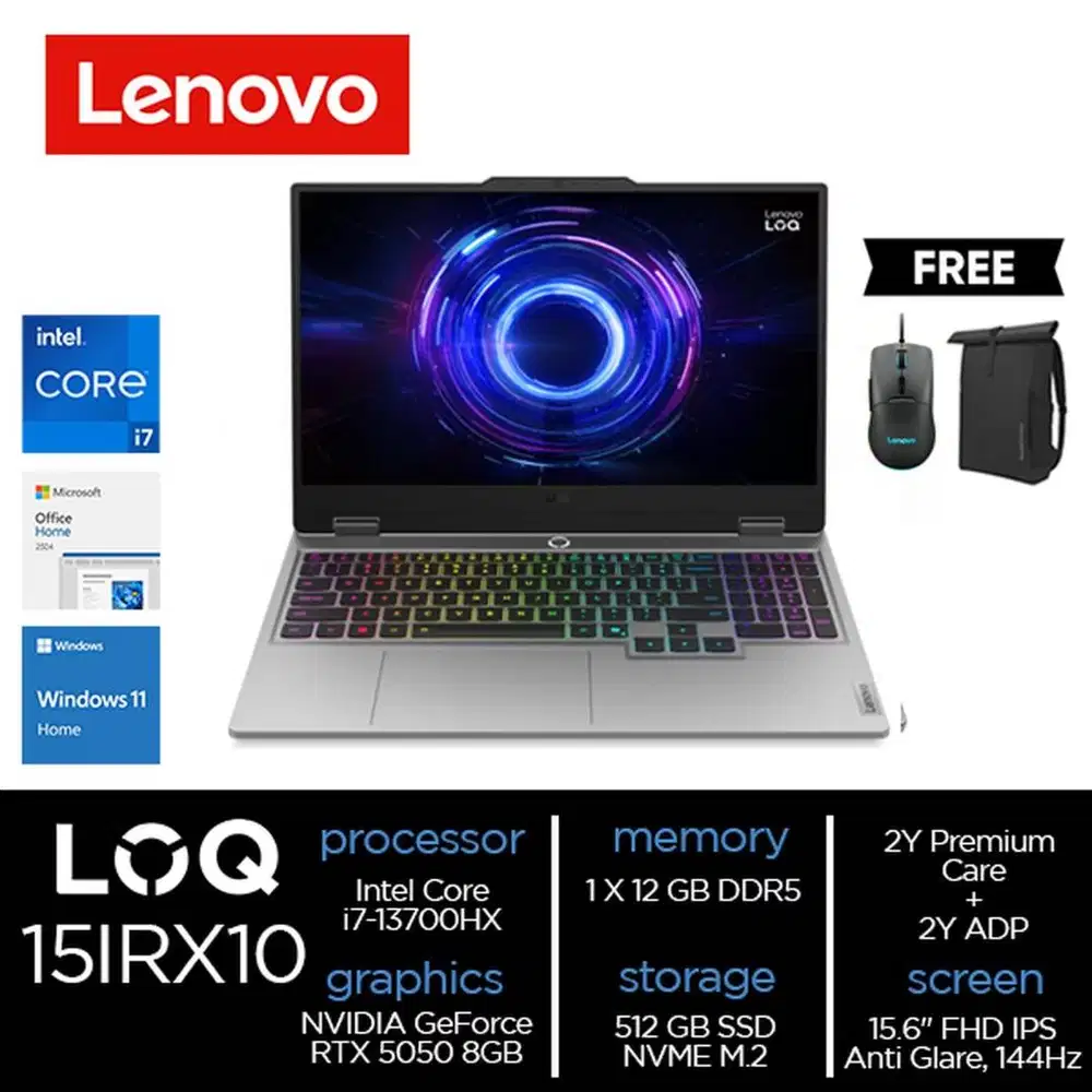 LOQ 15IRX10 KAID Core i7-13700HX 12GB 512GB SSD RTX 5050 8GB GDDR7 W11