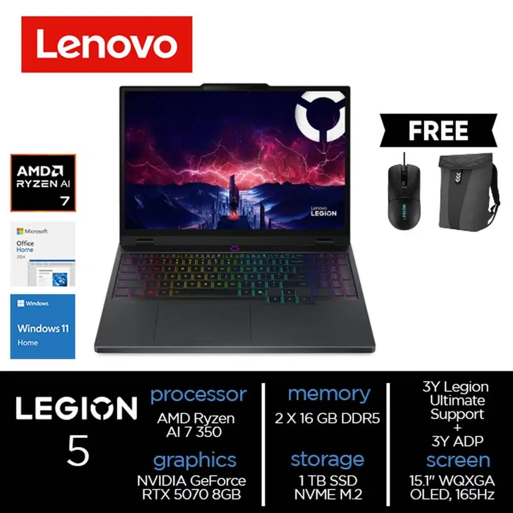 Lenovo Legion 5 15AKP10 Ryzen AI 7 350 32GB 1TB SSD RTX 5070 W11 OH24