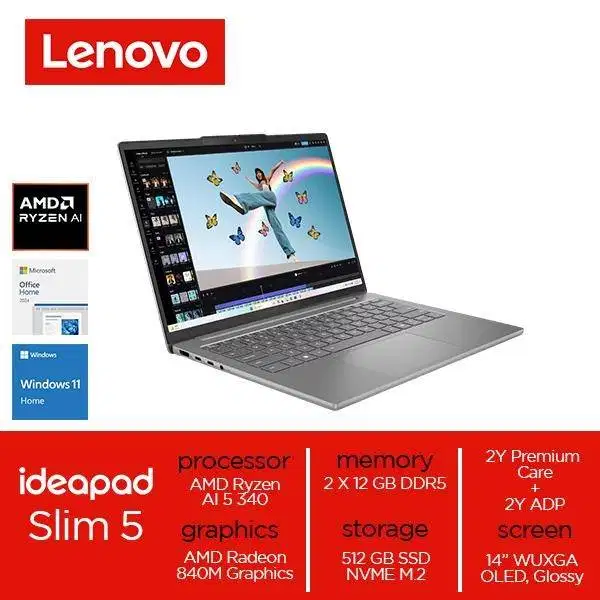 Lenovo IdeaPad Slim 5 14AKP10 Ryzen AI 5 340 24GB 512GB SSD W11 OHS