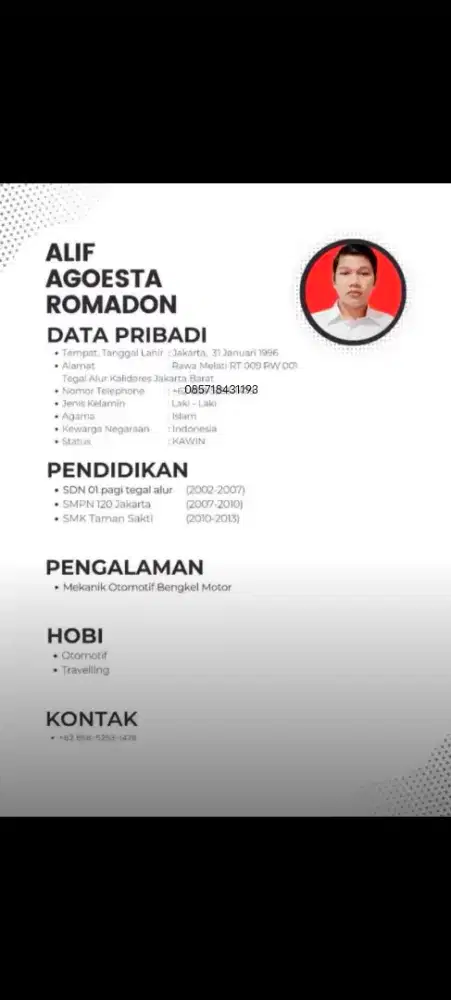 Pengalaman Mekanik motor bengkel umum /  lowongan lain
