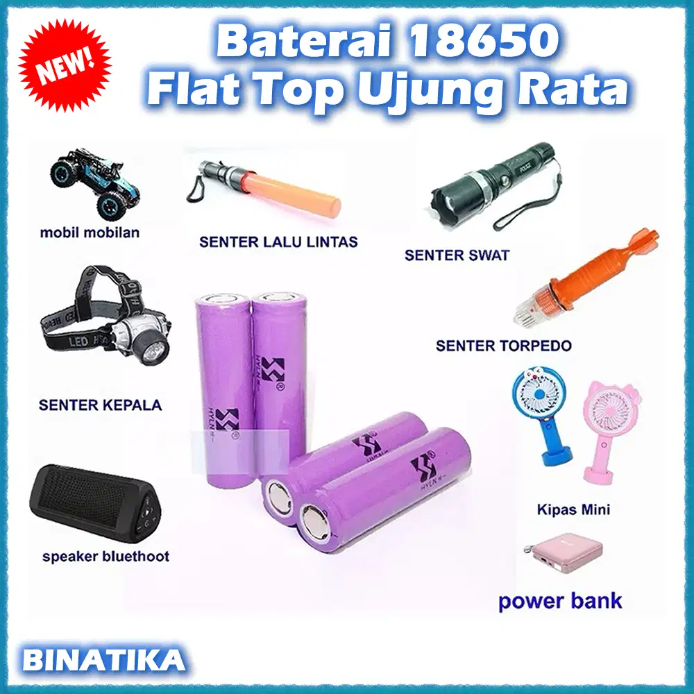 Baterai 18650 Flat Top Ujung Rata - Binatika Online Shop