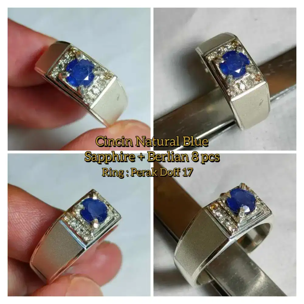 Natural Batu Cincin Blue Sapphire kombinasi Berlian Eropa size simple