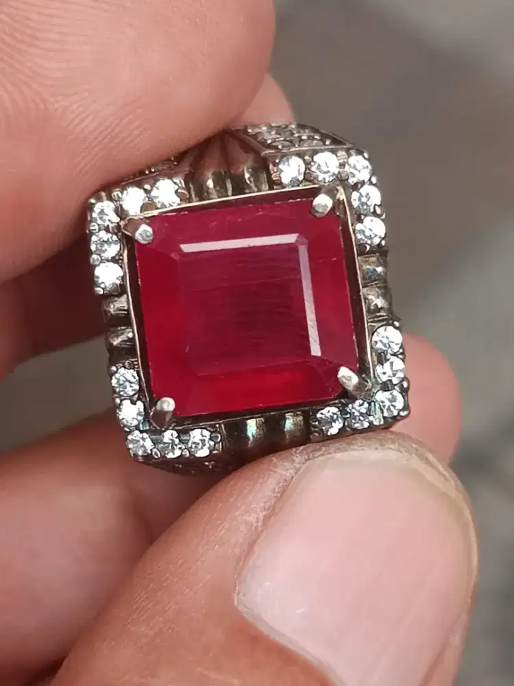 Batu Ruby Mozambique 11.03 crat ring perak memo CGL warna top