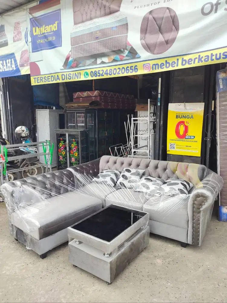 SOFA L BAHAN BALEDRU + MEJA