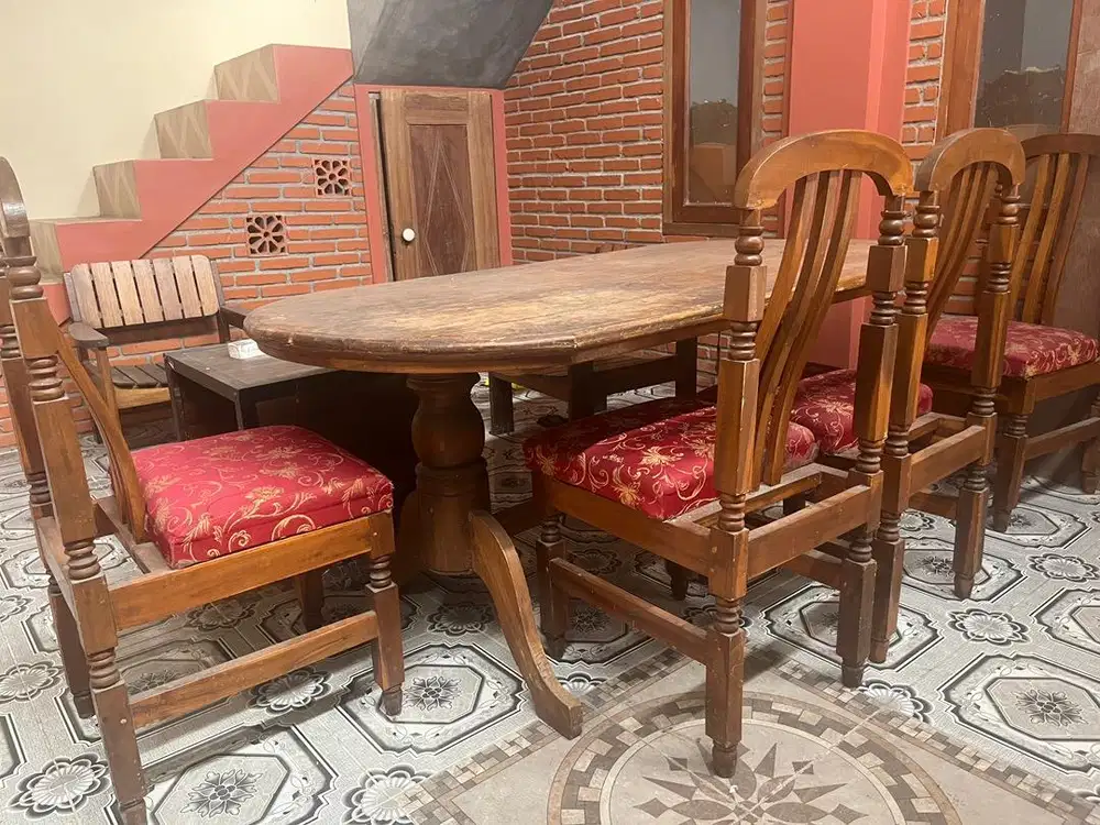 Meja Makan Jati Asli + 4 Kursi, Murah Cepat Laku