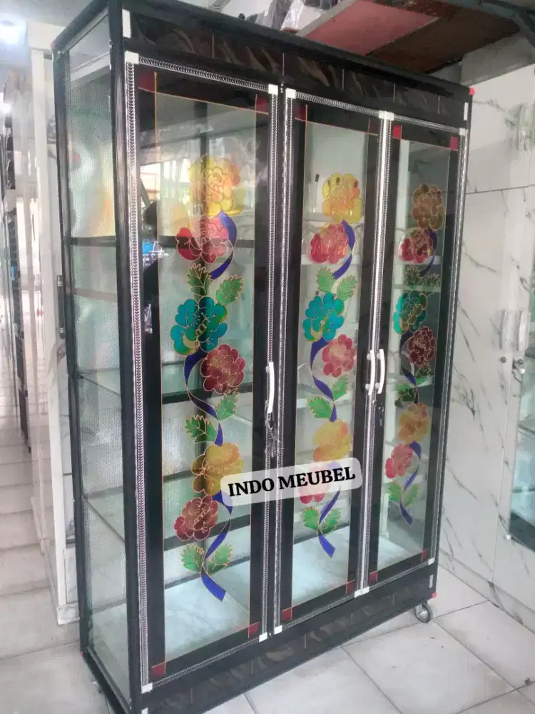 RAK PIRING 3 PINTU TEMPAHAN JUMBO + RODA FULL ALUMUNIUM NEW MODREN