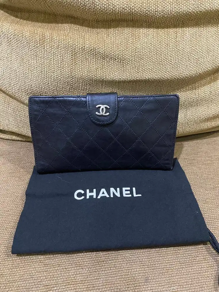 Dompet panjang wanita chanel black leather original harga net termurah