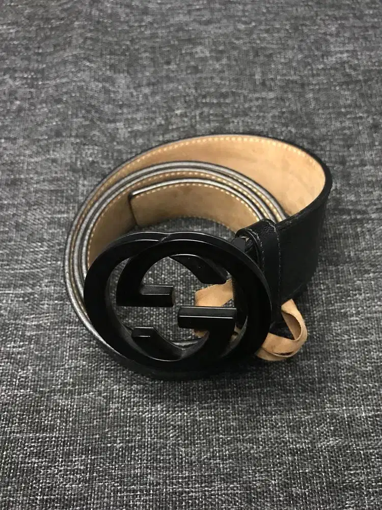 Gucci GG Black Monogram Leater Belt 95/38