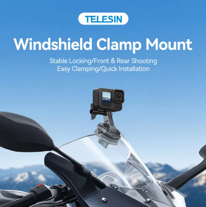 Telesin Windshield Clamp Mount Action Camera Bracket Clip GoPro