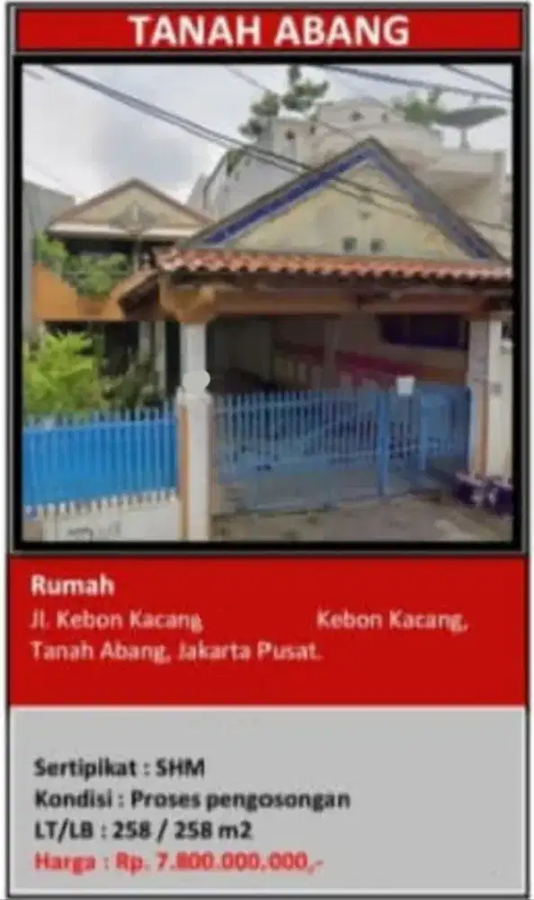 Dijual Rumah Tua Hitung Tanah Kebon Kacang Strategis