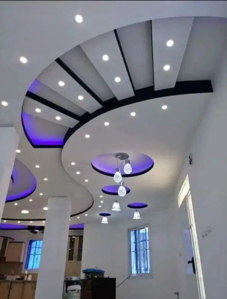 Pemasangan plafond gypsum pvc partisi canopy wallmolding murah meriah