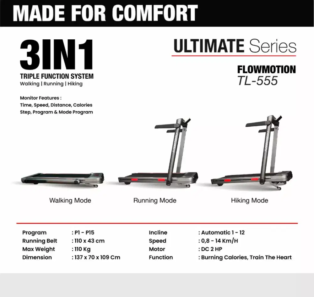 Alat fitnes treadmill electrik tl 555 plus