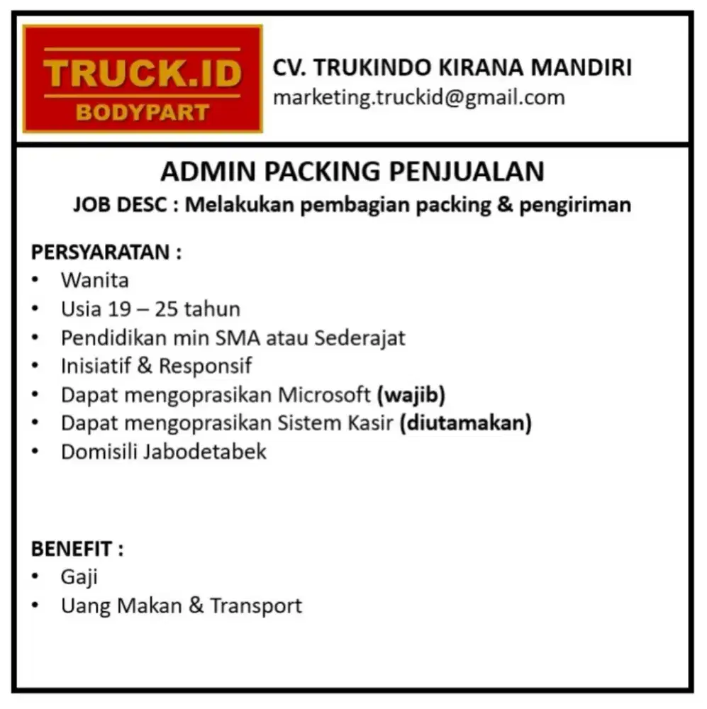 Admin Packing Penjualan