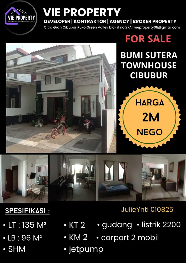 Dijual Rumah TownHouse Bumi Sutera  Cibubur