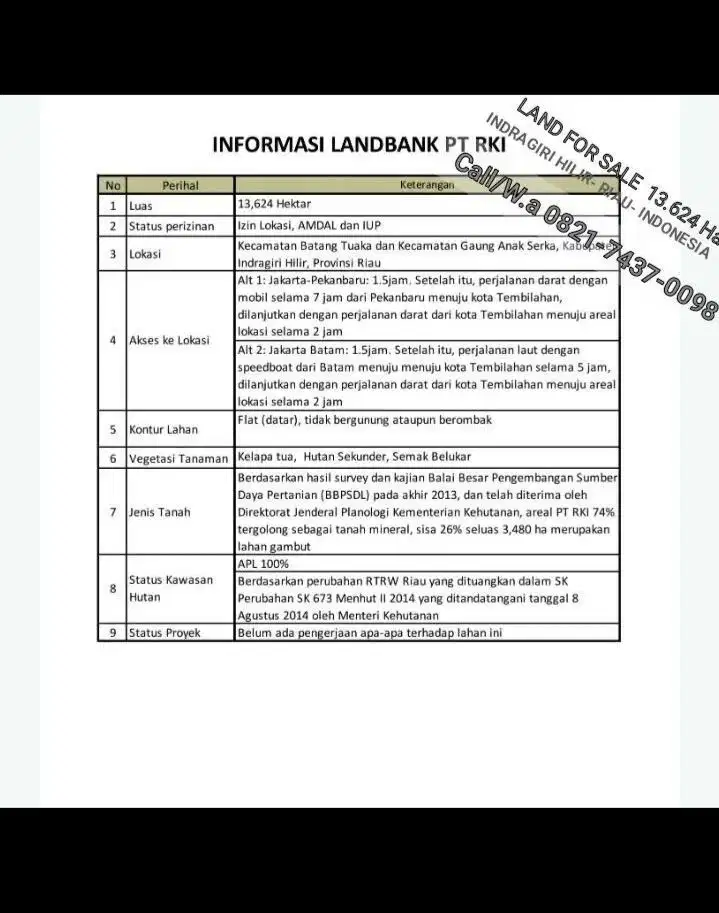 Dijual cepat lahan kosong Perkebunan Murah, Indragiri hilir, Riau. Indonesia