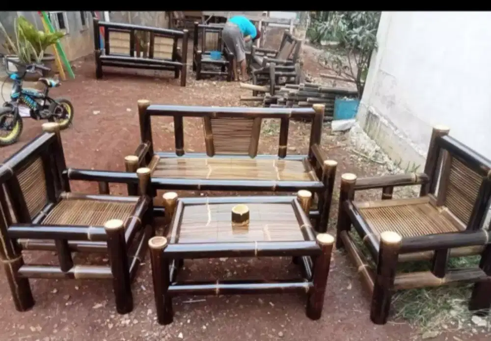 Setelan Kursi teras Bambu hitam Asli