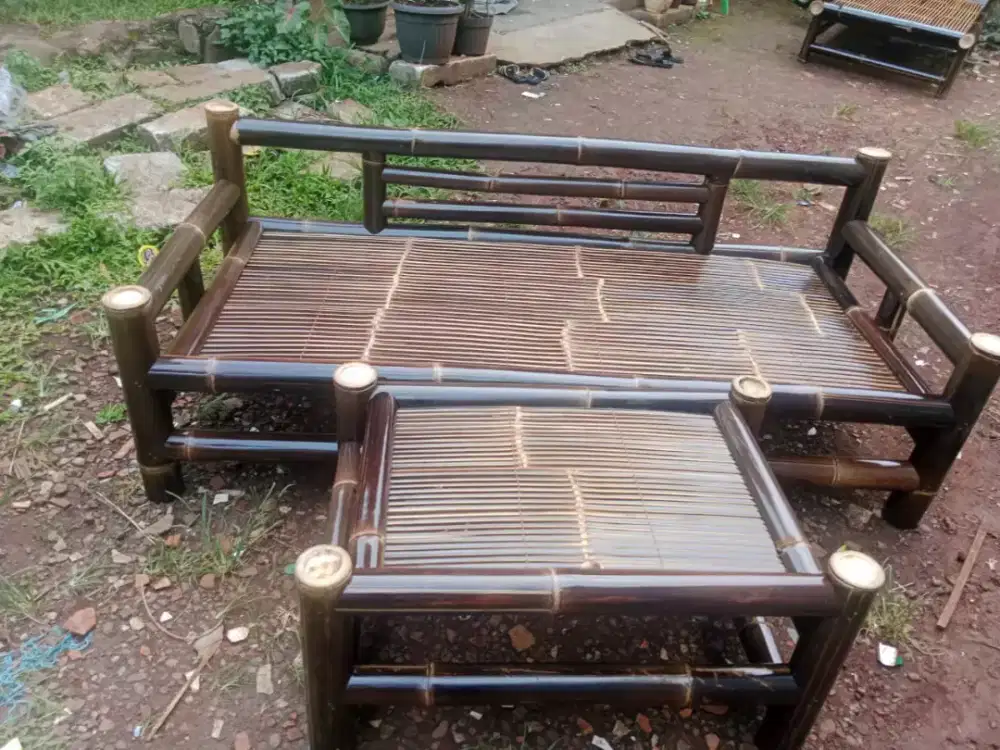 Bale+Meja Asli Dari bambu Hitam
