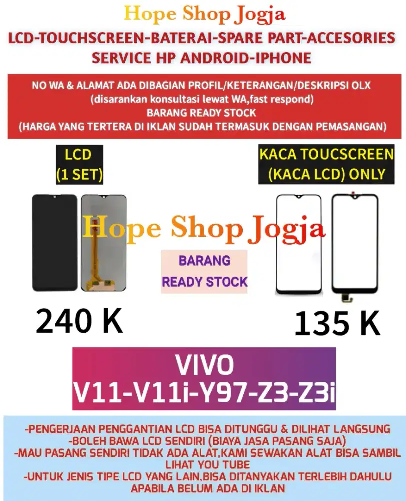 Touchscreen-Baterai-LCD VIVO
V11-V11i-Y97-Z3-Z3i
