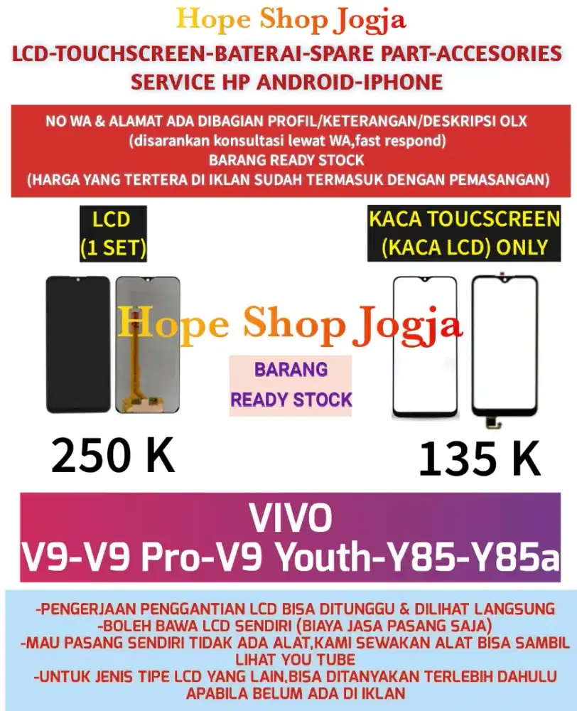 Touchscreen-Baterai-LCD VIVO
V9-V9 Pro-V9 Youth-Y85-Y85a