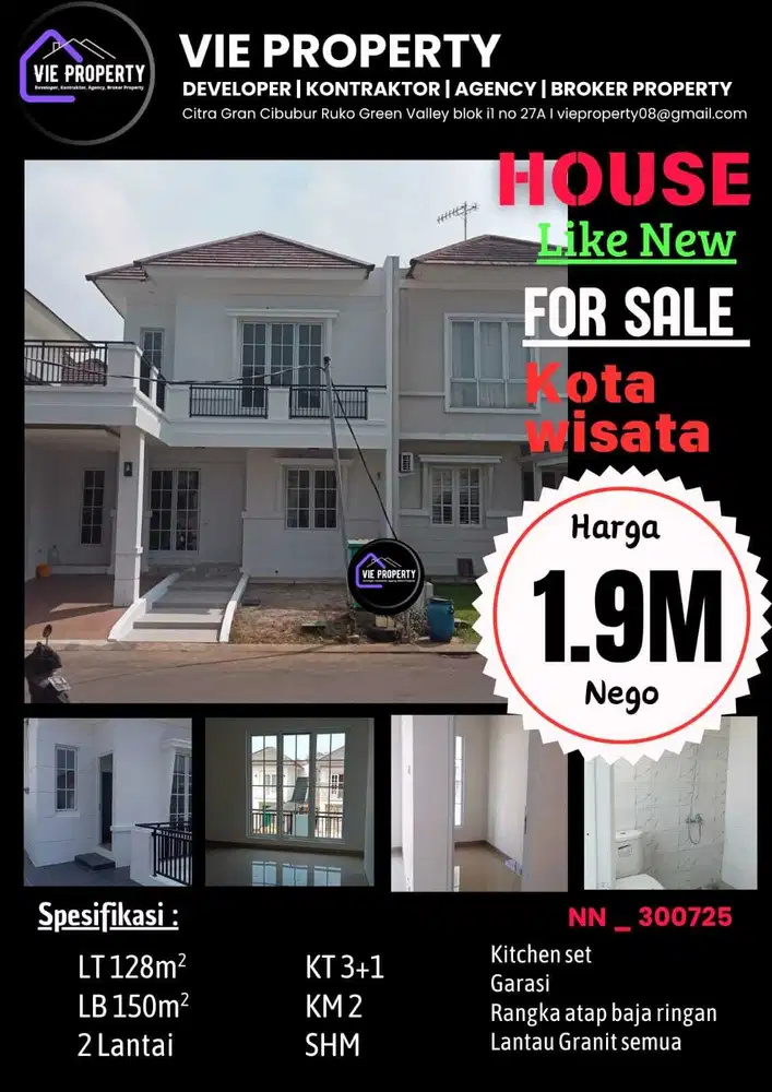 RUMAH SECOND LIKE NEW DIJUAL DI KORA WISATA CIBUBUR