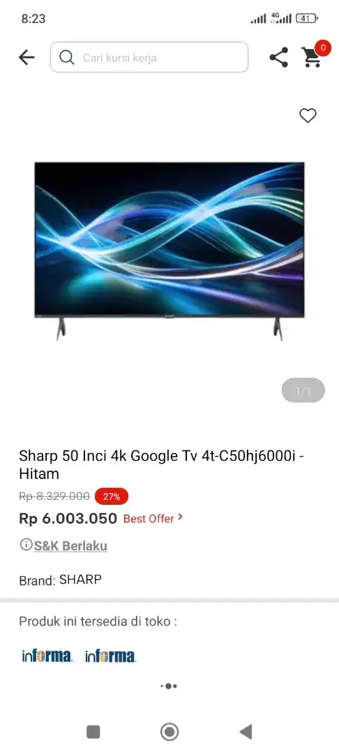 Cicilan DP 0 led google TV Sharp 50 inci