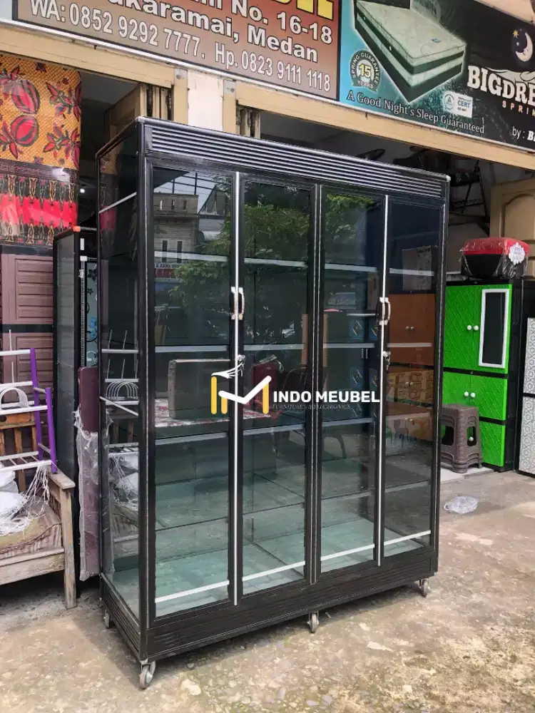 LEMARI RAK PIRING 4 PINTU JUMBO TEMPAHAN + RODA