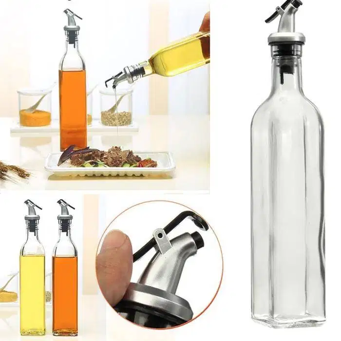 BOTOL MINYAK KACA 500ML BOTOL CUKA KECAP POURER TEMPAT MINYAK DAPUR