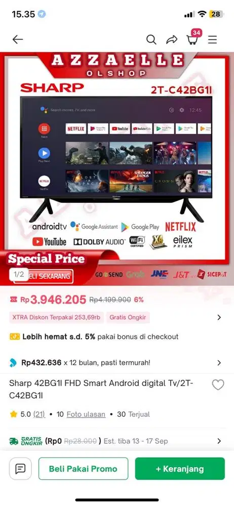 Tv sharp smart android digital 42BG1I