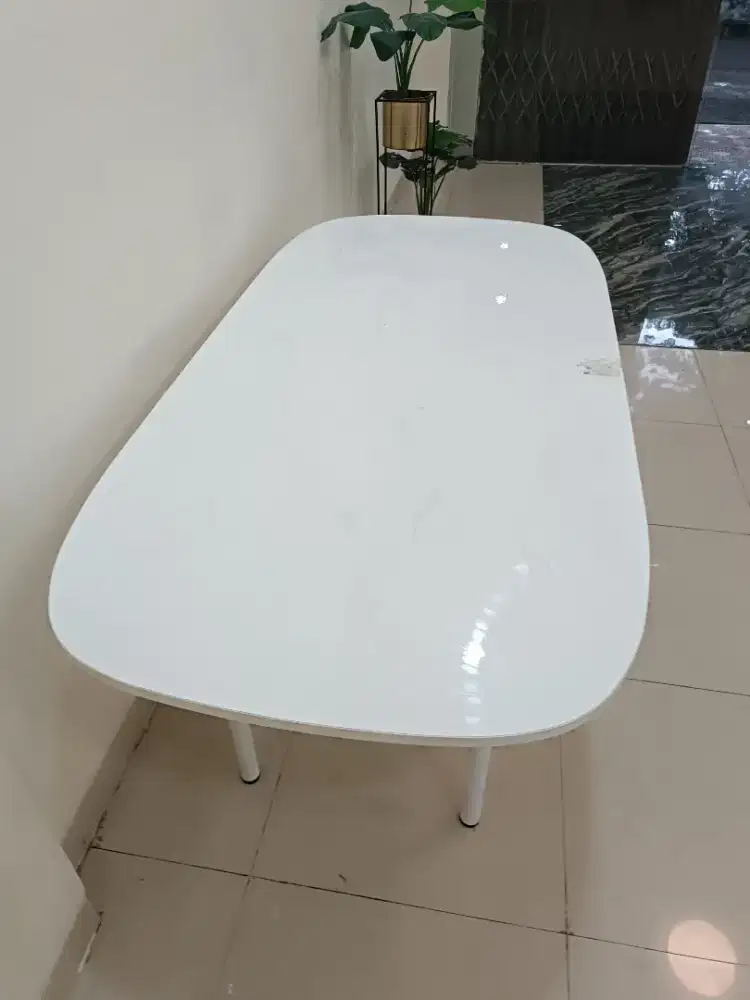 IKEA Meja Makan Kayu Putih White Glossy Dining Table 90cmx185cm VGC