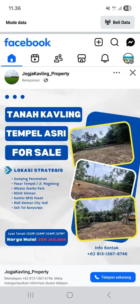 200 Jt-an Dekat Polsek Tempel Tanah Murah Sleman