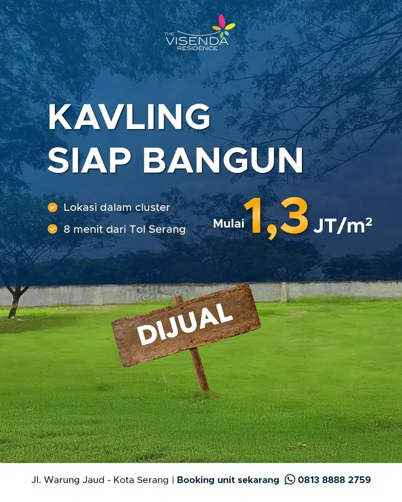 Jual Tanah Kavling Siap Bangun 1,3 juta/m2 di Perumahan Serang Banten