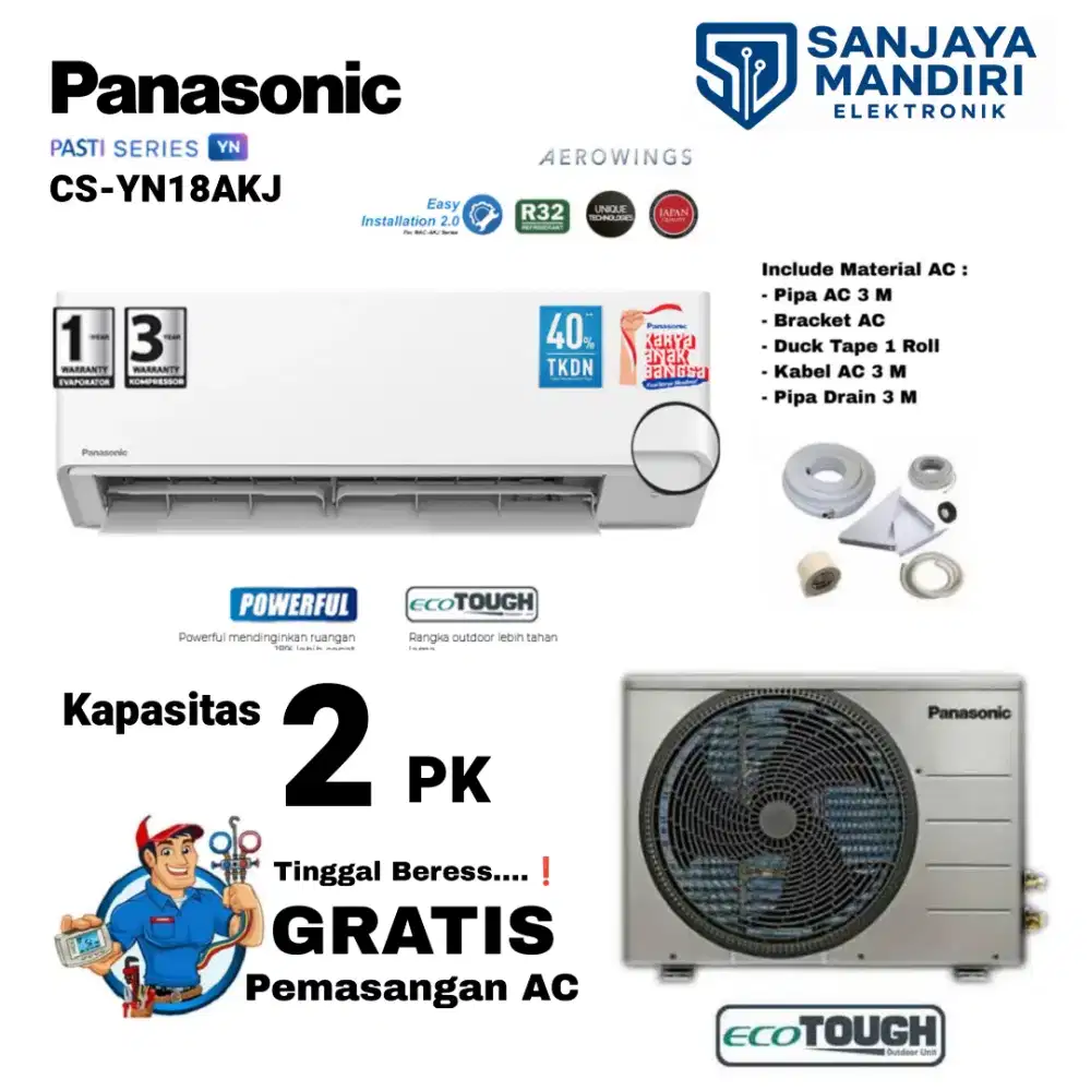 FREE PEMASANGAN! PANASONIC AC Split 2 PK ECOTOUGH R32 YN18AKJ SI BIRU