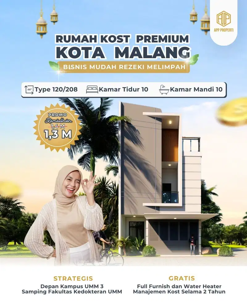 RUMAH KOS PREMIUM 10 KAMAR KOTA MALANG DEPAN KAMPUS MUHAMMADYAH