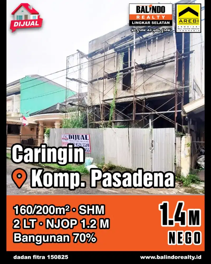Rumah 70 persen komplek pasadena dekat pasar caringin Bandung