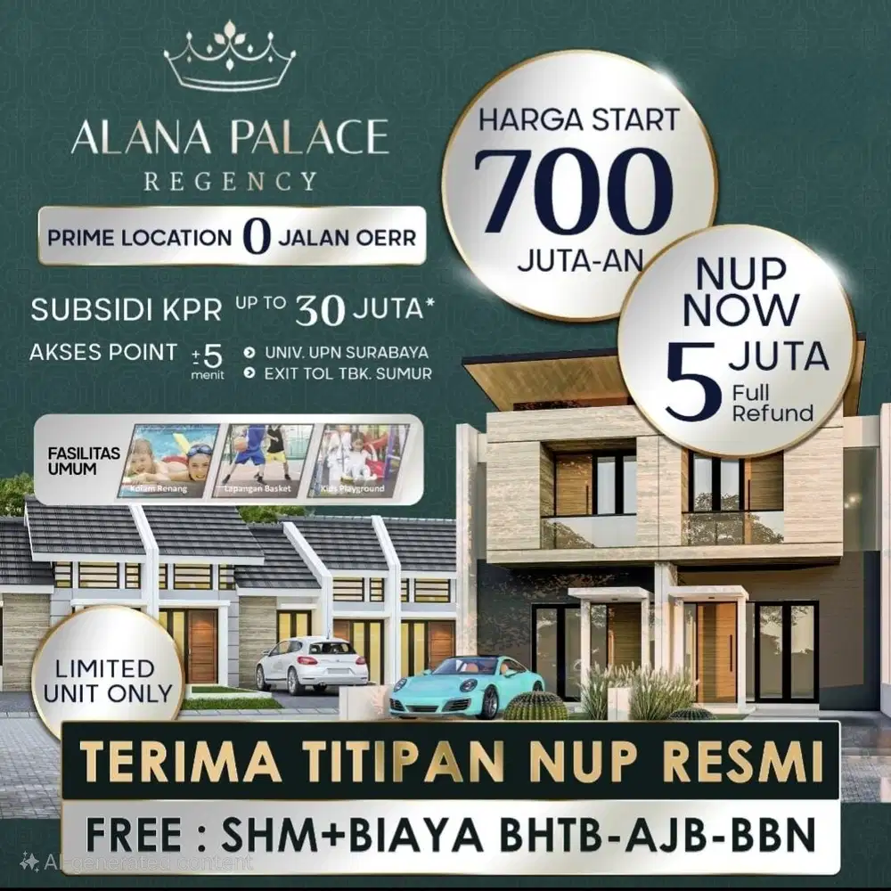 Rumah minimalis Gununganyar Surabaya di Raya OERR 700 Jtan Free Umroh