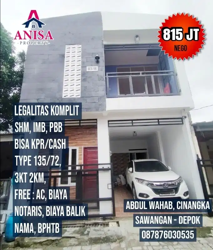 DIJUAL CEPAT RUMAH TINGKAT SIAP HUNI LEGALITAS KOMPLIT BISA KPR