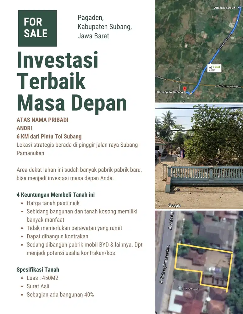 6km dari tol Dijual Tanah HOT Prospek