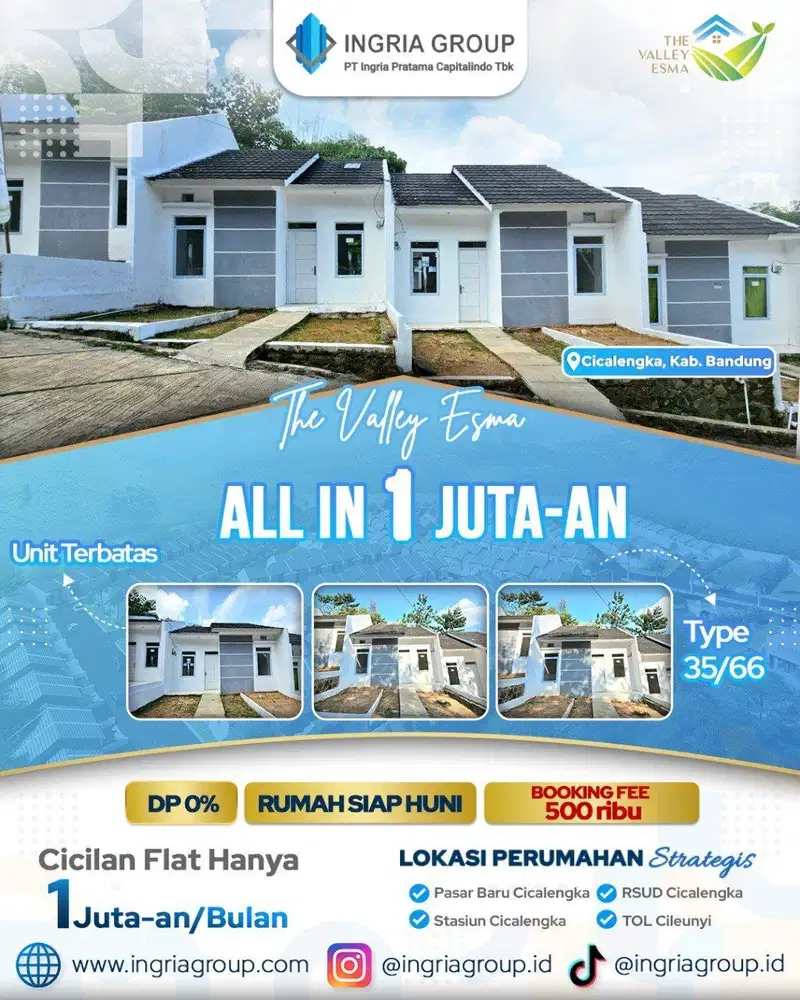 Rumah 100 Jutaan Dkt Oniba Center 1 Lt Cicilan 1 Jutaan Flat DP 0