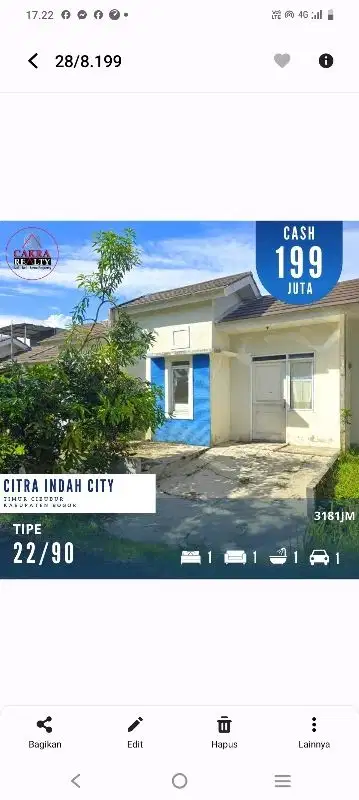 Rumah siap renovasi  di citra indah city