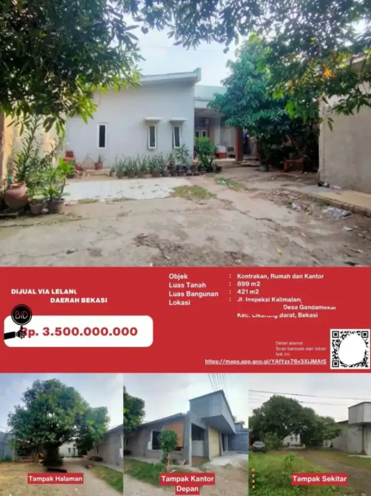 Dijual Rumah Jalan Inspeksi Kalimalang Gandamekar