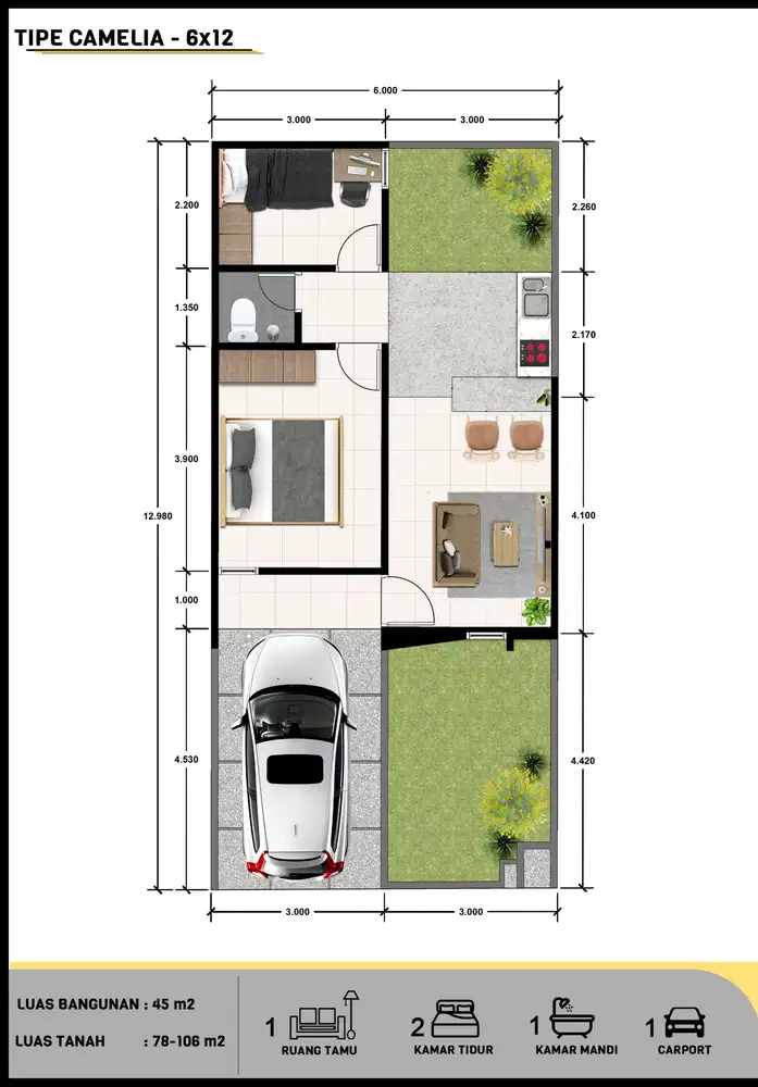 Tipe 45 Camelia  Mutiara Bogor Raya