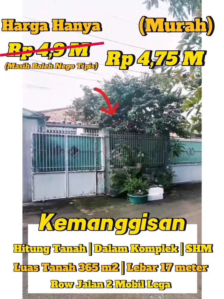DIJUAL MURAH RUMAH DALAM KOMPLEK KEMANGGISAN JAKARTA BARAT
