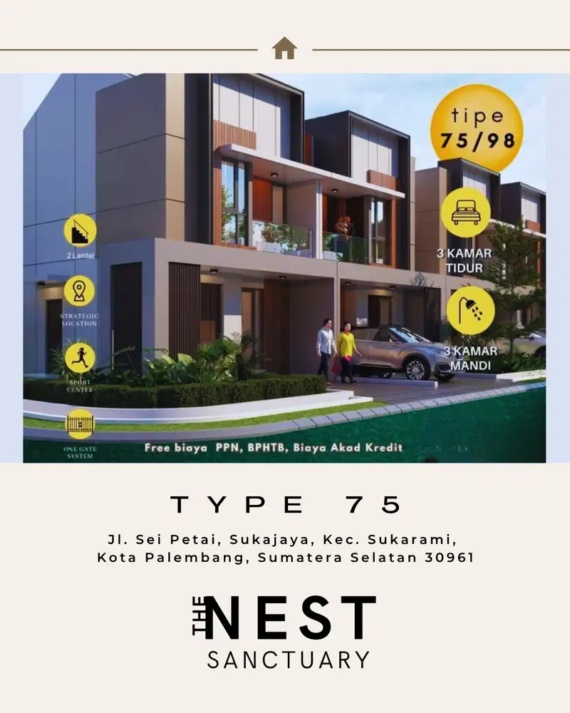 Rumah Type 75 The Nest, Dekat Dengan Bandara Palembang
